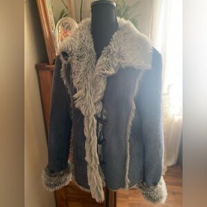 Women's Blue Faux Fur Trim Jacket